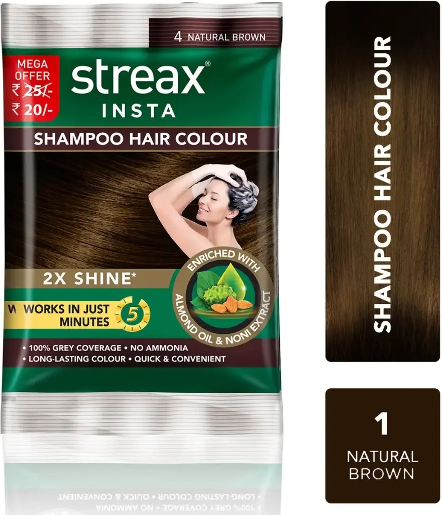 Streax Insta Shampoo Hair Colour for Men & Women (15 ml x 12 = 180 ml) , Brown
