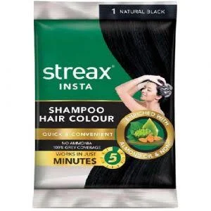 Streax Professional Insta Shampoo Hair Colour-Natural Black(Pack of 12) , Natural Black 20 r