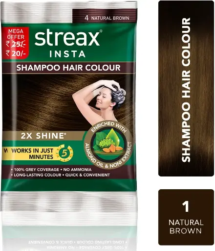 Streax Insta Shampoo Hair Colour for Men & Women (15 ml x 12 = 180 ml) , Brown